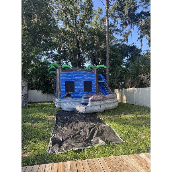 Blue Tropical Bounce House Slide Combo
