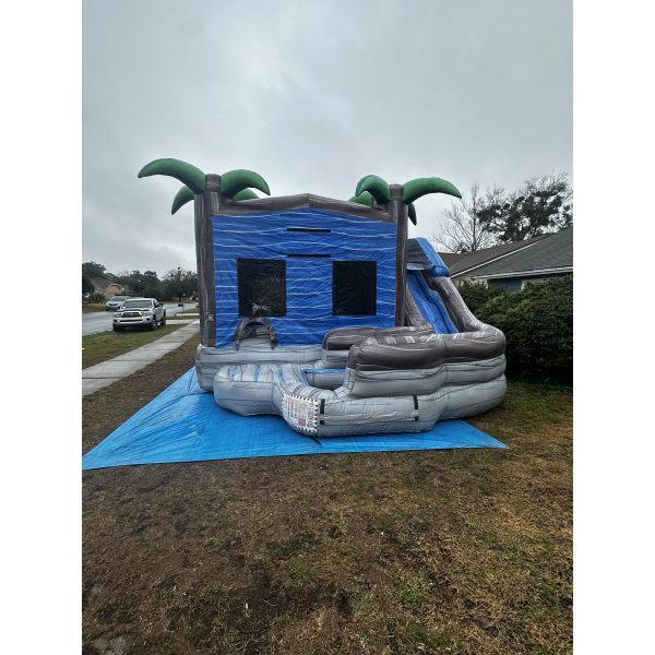 Blue Tropical Bounce House Slide Combo