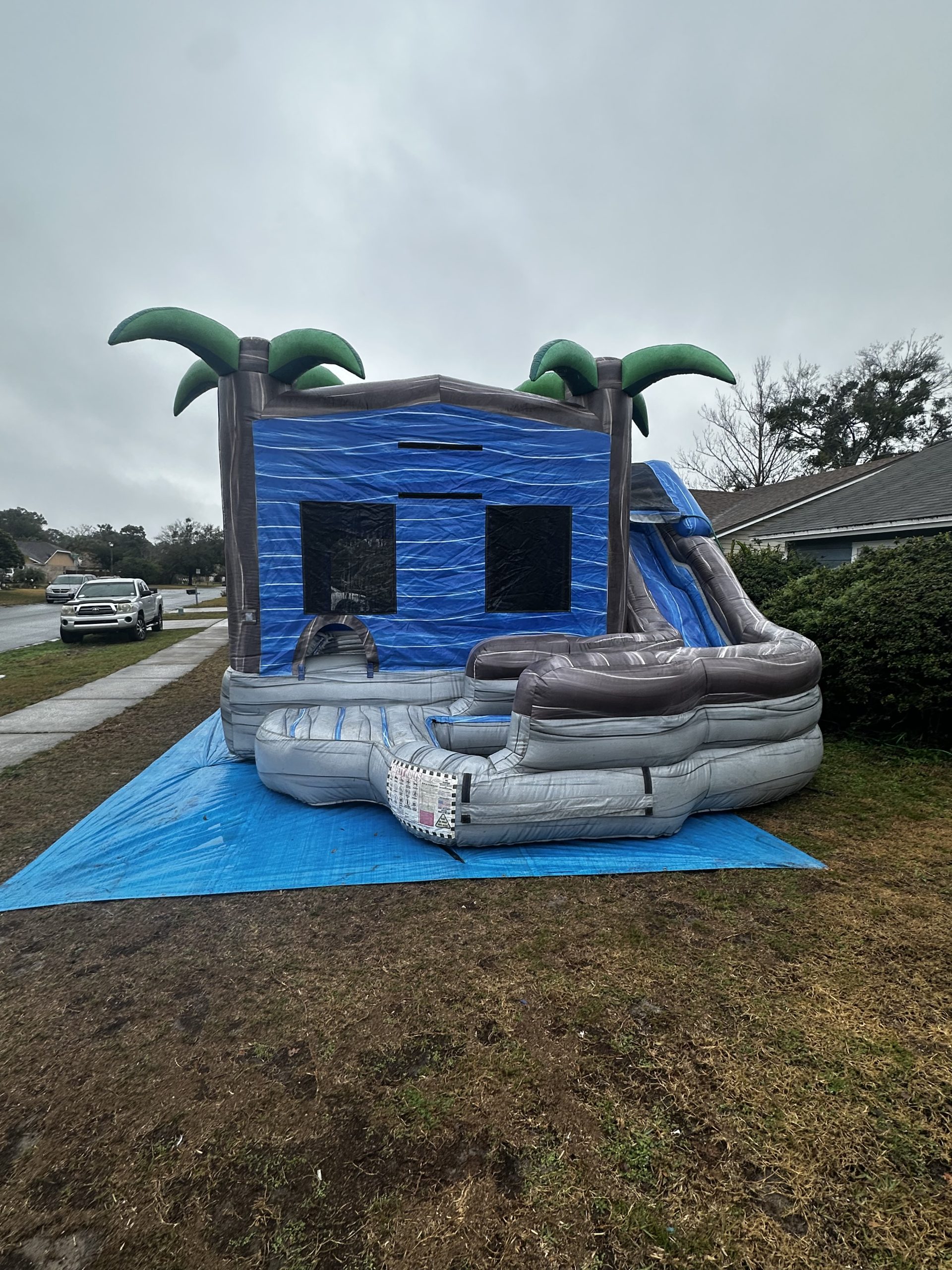 Blue Tropical Bounce House Slide Combo Blue Tropical Bounce House Slide Combo